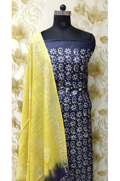 All Over Batik Printed Cotton Silk  Suit Fabric Set (SF59)